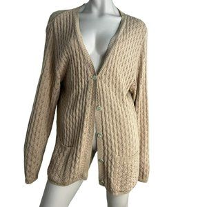 Vintage Sweater Cardigan Women Size Large Crochet Boyfriend V Neck Button Cotton
